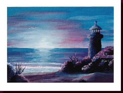 Seascape Paintings, Seascape Sunset Paintings, Beach Paintings - Lighthouse Paintings - Hideaway II