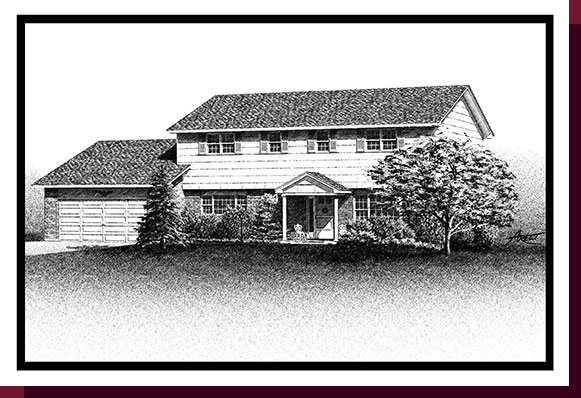 Home Portraits: Pen and Ink House Portraits, Renderings & Illustrations - Colonial 02 Pen & Ink House Portrait