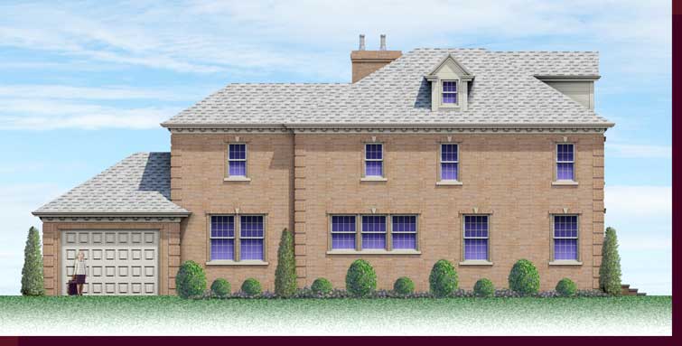 Architectural Rendering & 3D Computer Modeling - Colored Elevation - Flower Hill Custom Home - South Elevation