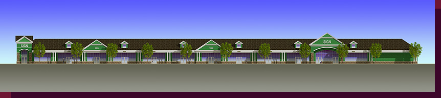 Architectural Rendering & 3D Computer Modeling - Colored Elevation - Proposed Shopping Center