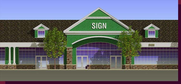Architectural Rendering & 3D Computer Modeling - Colored Elevation - Proposed Shopping Center - View-3 - Close Up
