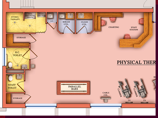  Colored Floor Plans - Proposed Rehab Suite Physical Therapy Color Floor Plan Rendering - Click on Image to Return to Full View