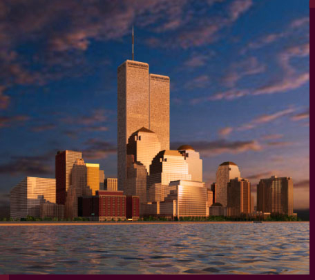 Architectural Rendering & 3D Computer Modeling - World Trade Center - Twin Towers, World Finacial Center and Lower Manhattan Rendering - Click on Image to View Close-up