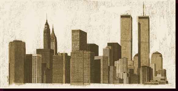 Cityscape Paintings - NYC Cityscape Paintings, NYC Skyline Paintings - Lower Manhattan & Twin Towers Painting - Towers of Steel