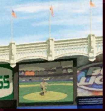 Sports Art Baseball Art Baseball Stadium Paintings - Yankee Stadium Paintings, New York Yankees Artwork, NY Yankees Paintings - Yankee Stadium Day - Saturday Afternoon in the Park - Close-up #1 - Click on Image to View Close-up #2